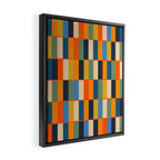Long Blocks Retro Modern Minimalist Geometric Checked Pattern Blue Mustard Orange Eucalyptus Framed Canvas Print Gallery Image 2