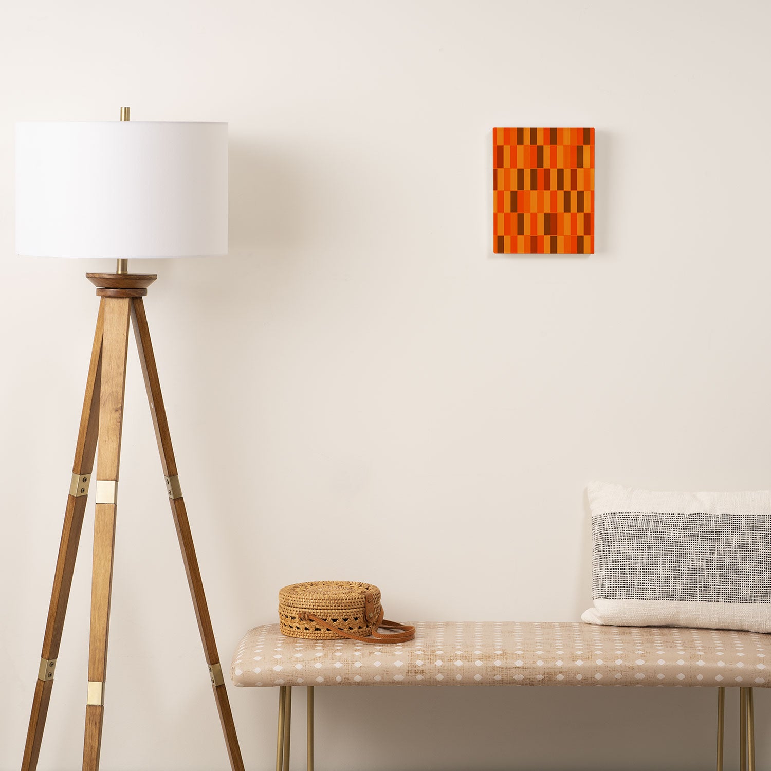 Long Blocks Retro Modern Minimalist Geometric Checked Pattern in 70s Orange and Brown Canvas Print Gallery Image 2