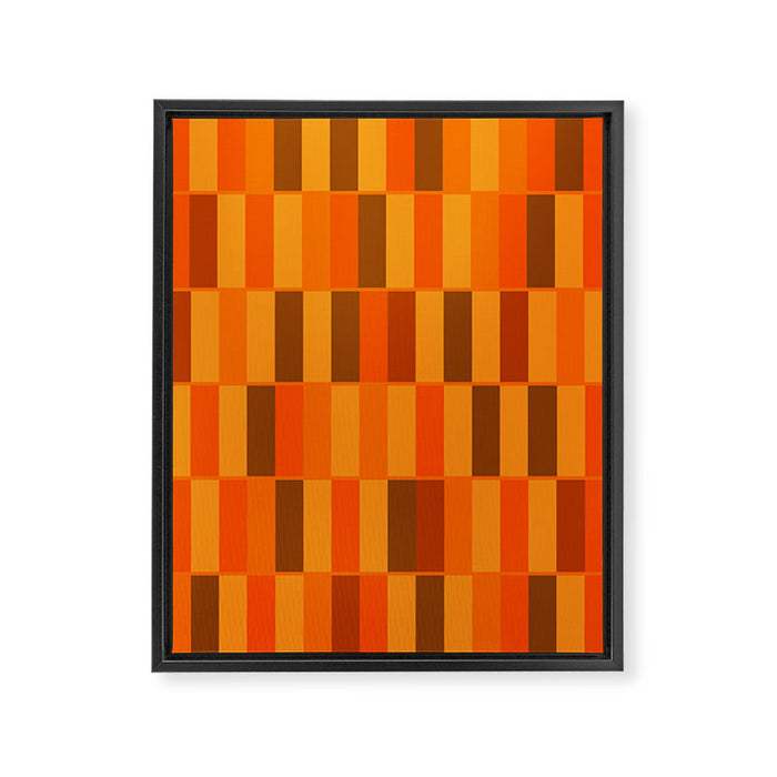 Long Blocks Retro Modern Minimalist Geometric Checked Pattern in 70s Orange and Brown Framed Canvas Print Gallery Image 1