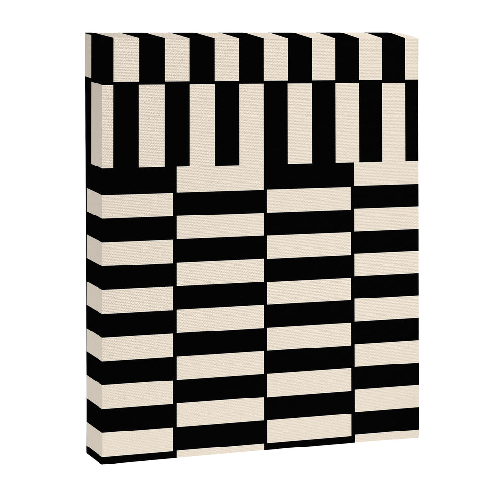 Long Blocks Vertical Horizontal Geometric Minimalist Pattern in Black and Almond Cream Canvas Print Gallery Image 8