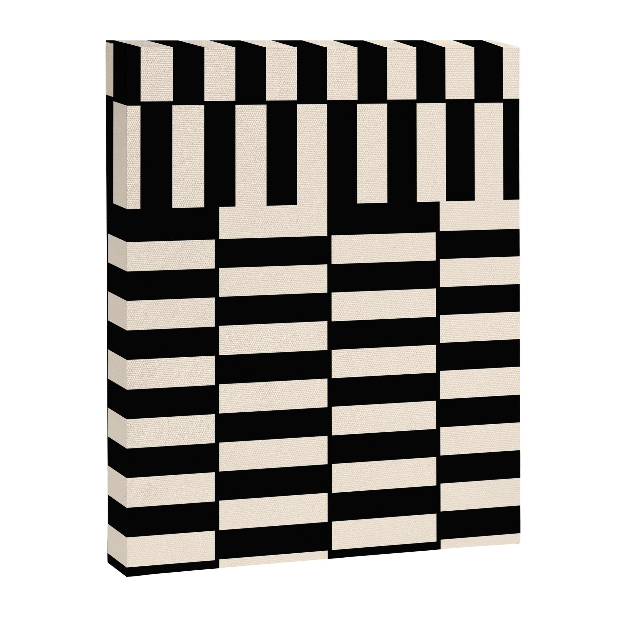 Long Blocks Vertical Horizontal Geometric Minimalist Pattern in Black and Almond Cream Canvas Print Gallery Image 8