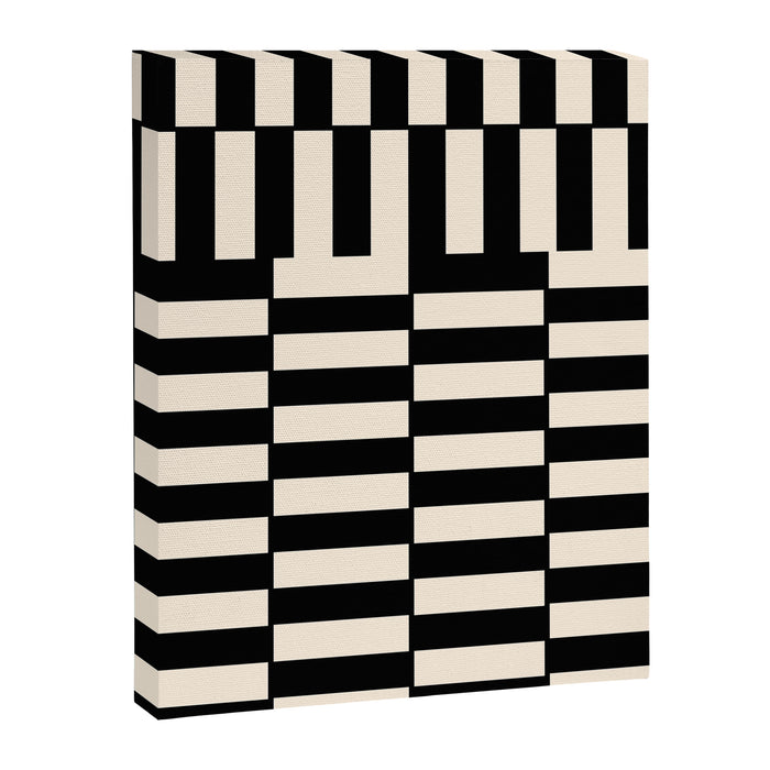 Long Blocks Vertical Horizontal Geometric Minimalist Pattern in Black and Almond Cream Canvas Print Gallery Image 1