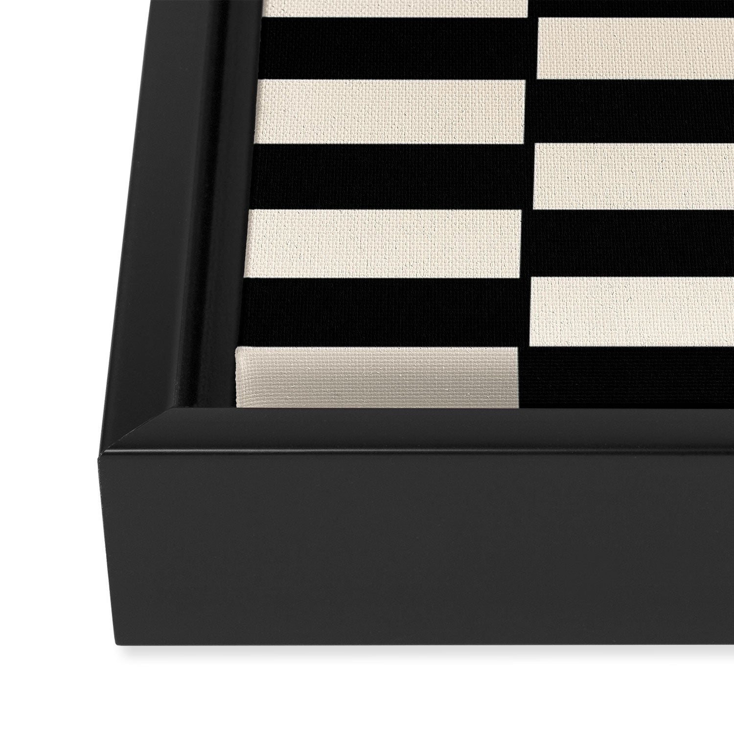 Long Blocks Vertical Horizontal Geometric Minimalist Pattern in Black and Almond Cream Framed Canvas Print Gallery Image 3