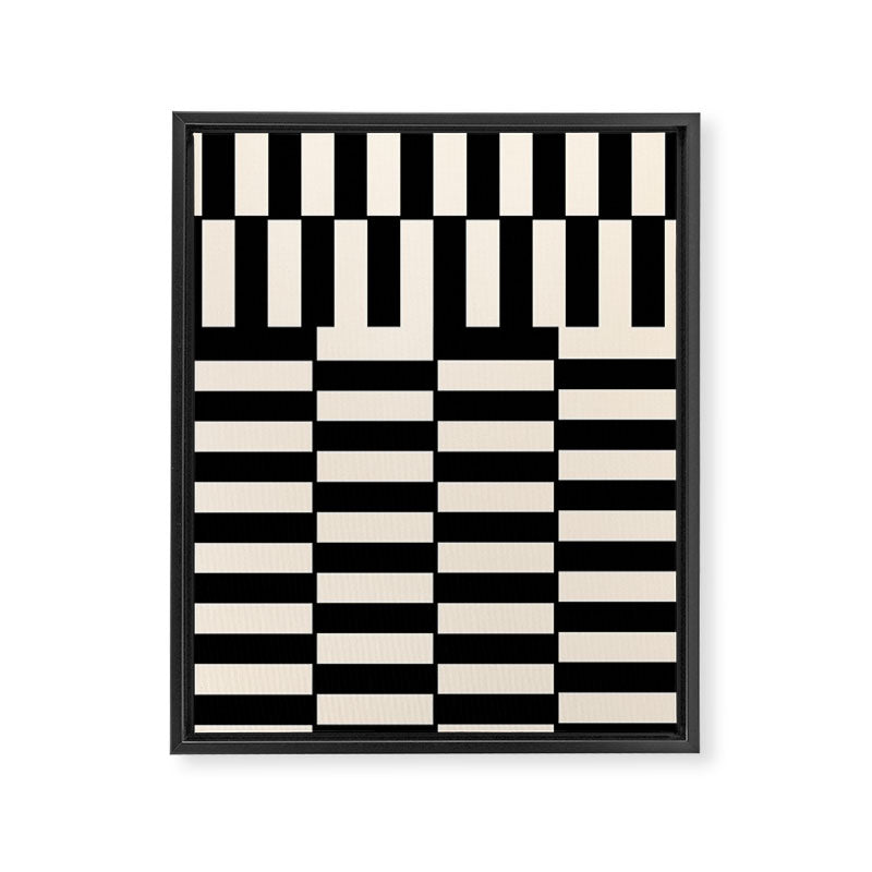 Long Blocks Vertical Horizontal Geometric Minimalist Pattern in Black and Almond Cream Framed Canvas Print Gallery Image 8