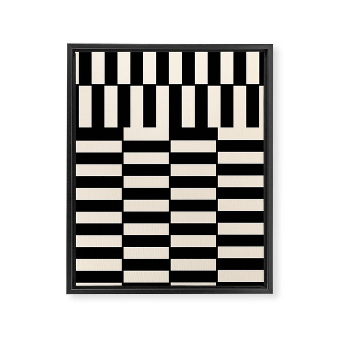 Long Blocks Vertical Horizontal Geometric Minimalist Pattern in Black and Almond Cream Framed Canvas Print Gallery Image 1