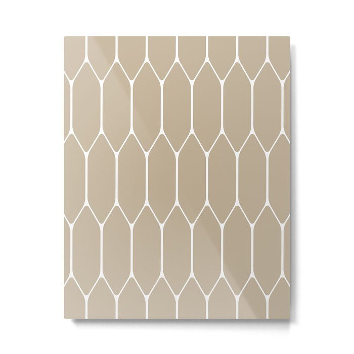 Long Honeycomb Geometric Minimalist Pattern in White and Neutral Flax Metal Print Gallery Image 1