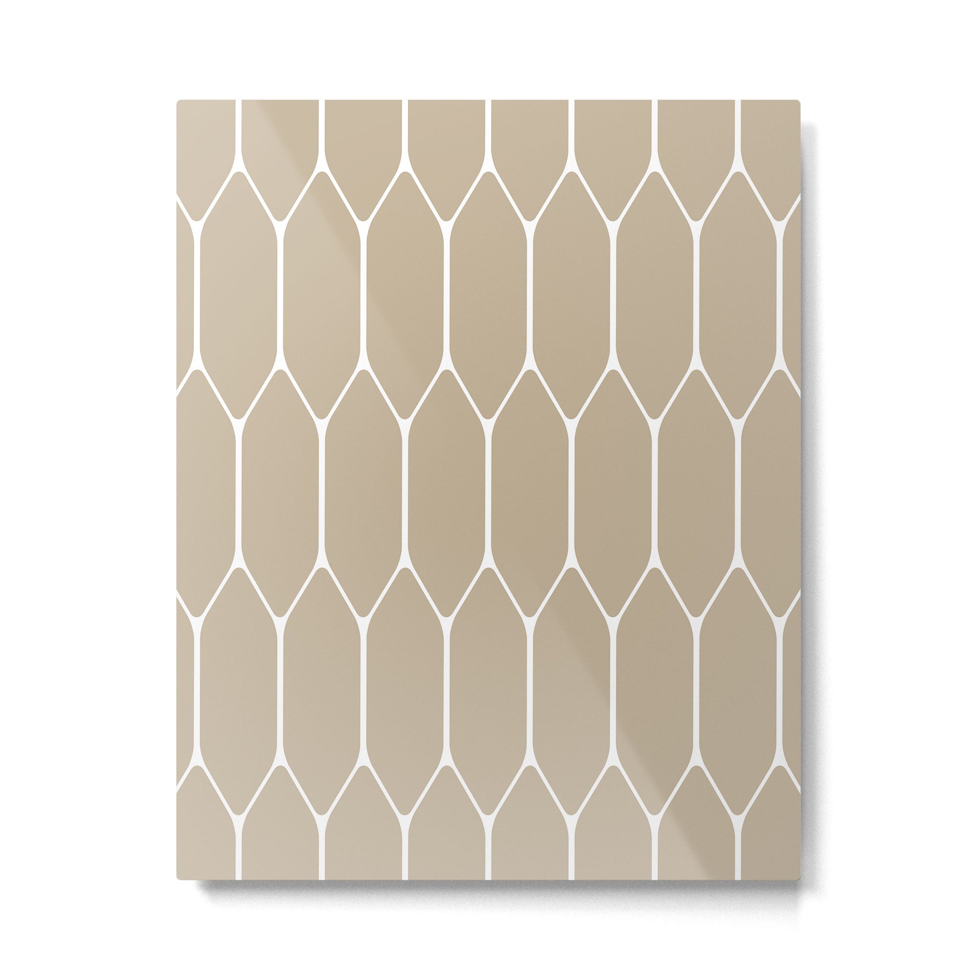 Long Honeycomb Geometric Minimalist Pattern in White and Neutral Flax Metal Print Gallery Image 6