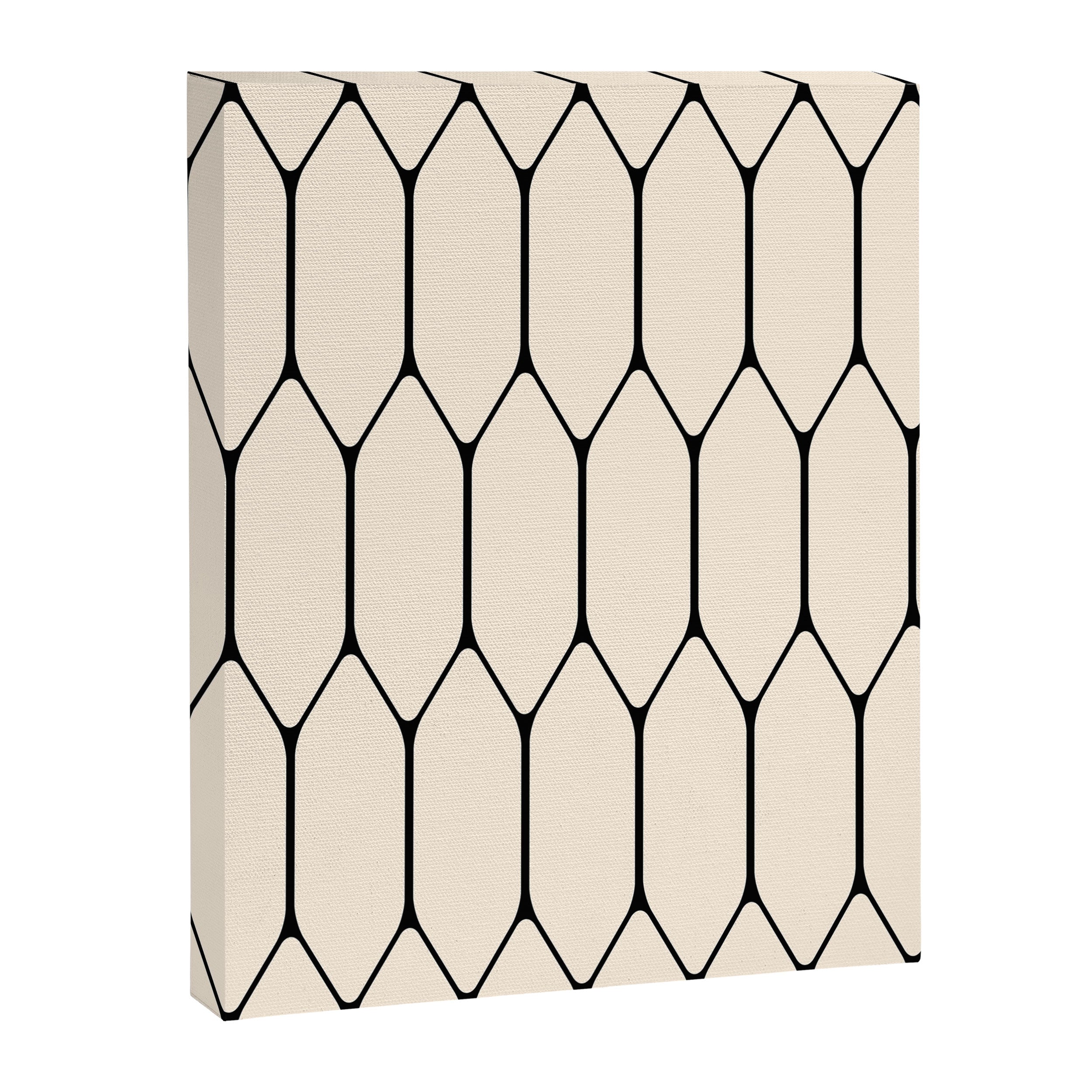 Long Honeycomb Geometric Minimalist Pattern in Almond Cream and Black Canvas Print Gallery Image 8