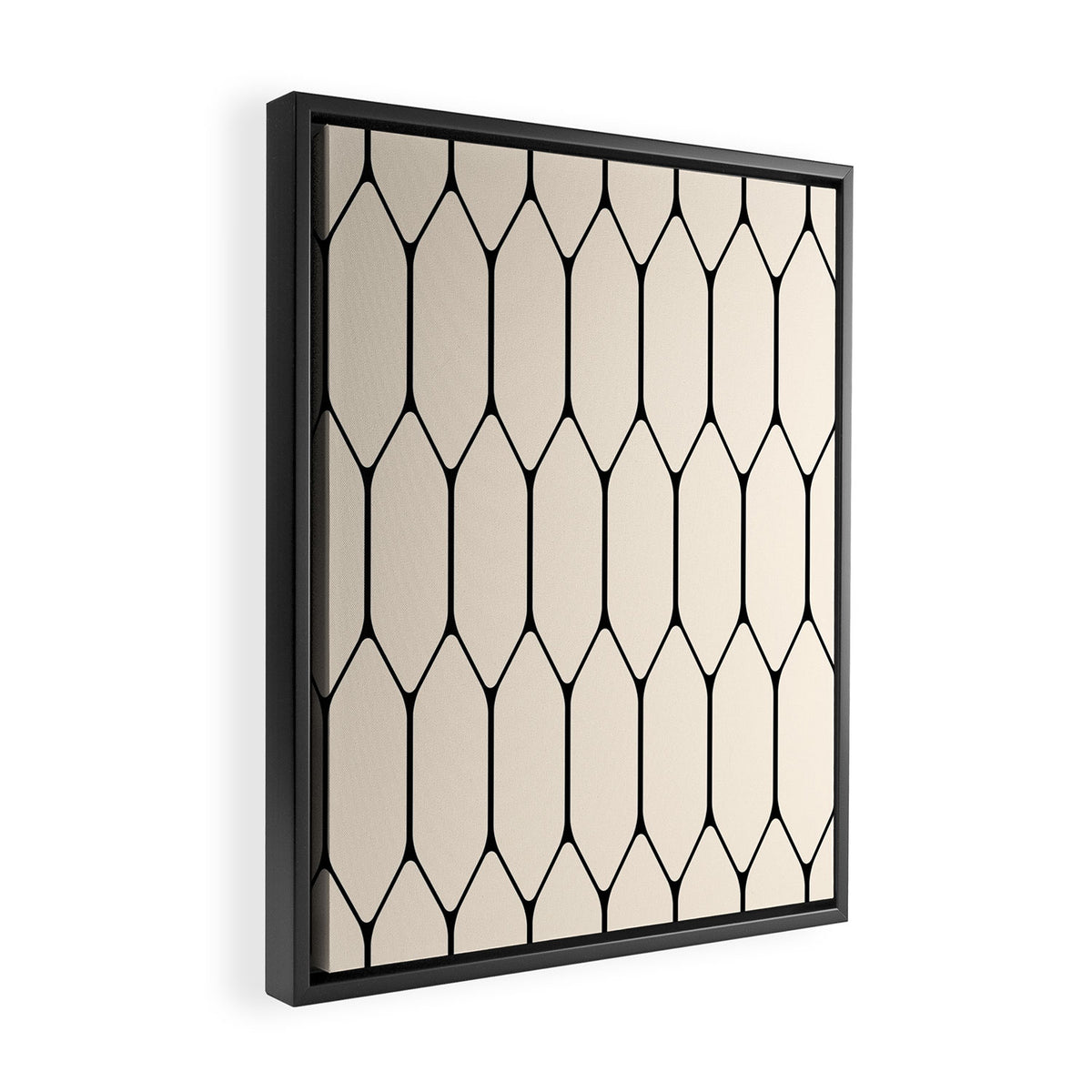 Long Honeycomb Geometric Minimalist Pattern in Almond Cream and Black Framed Canvas Print Gallery Image 2