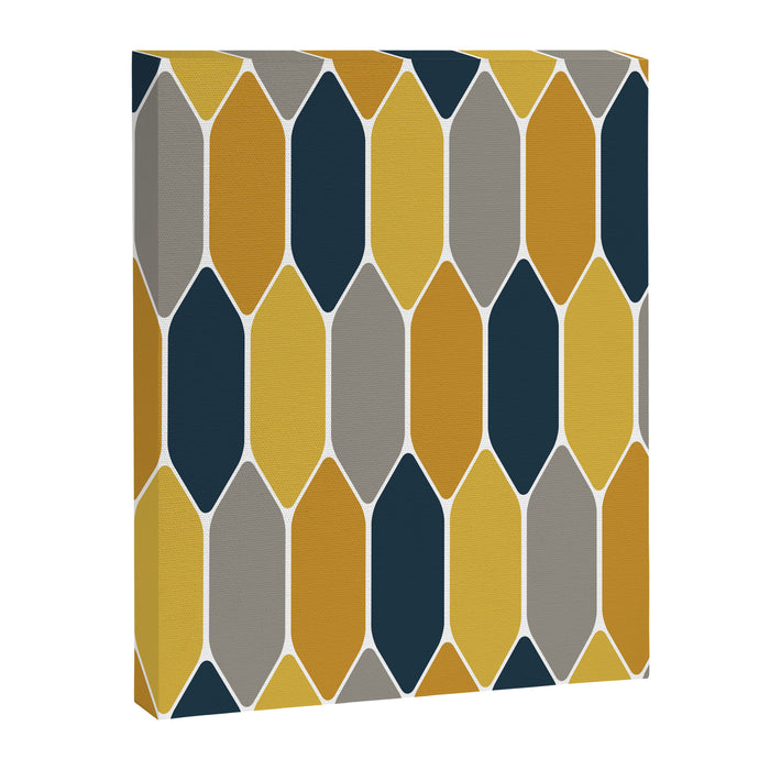 Long Honeycomb Geometric Pattern in Mustard Yellow, Navy Blue, Gray, and White Canvas Print Gallery Image 1