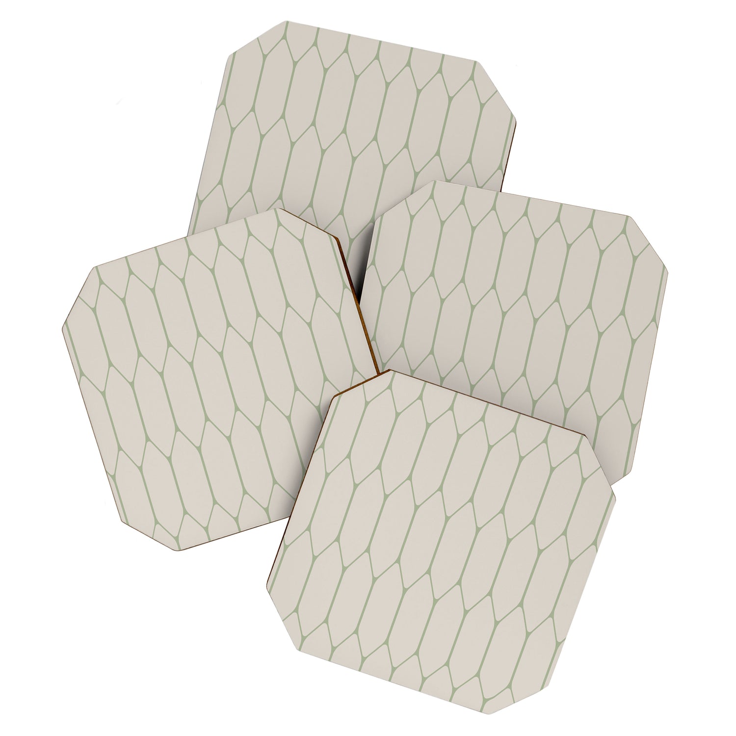 Long Honeycomb Minimalist Geometric Pattern in Beige and Sage Green Coaster Gallery Image 1