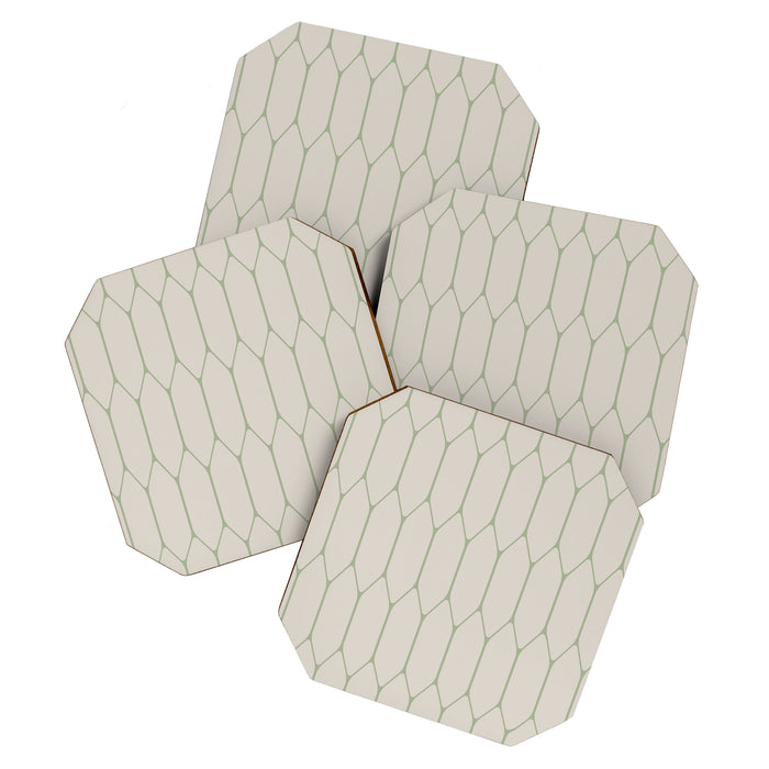 Long Honeycomb Minimalist Geometric Pattern in Beige and Sage Green Coaster Gallery Image 1