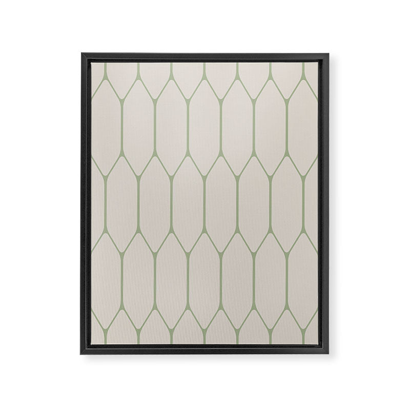 Long Honeycomb Minimalist Geometric Pattern in Beige and Sage Green Framed Canvas Print Gallery Image 8