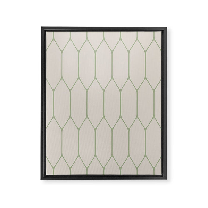 Long Honeycomb Minimalist Geometric Pattern in Beige and Sage Green Framed Canvas Print Gallery Image 1