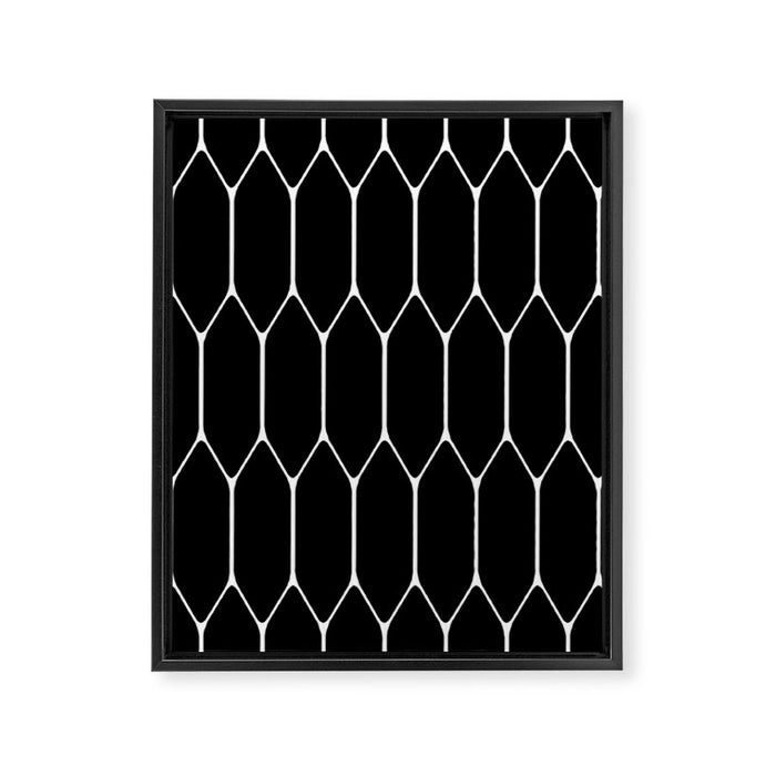 Long Honeycomb - Minimalist Geometric Pattern in Black and White Framed Canvas Print Gallery Image 1