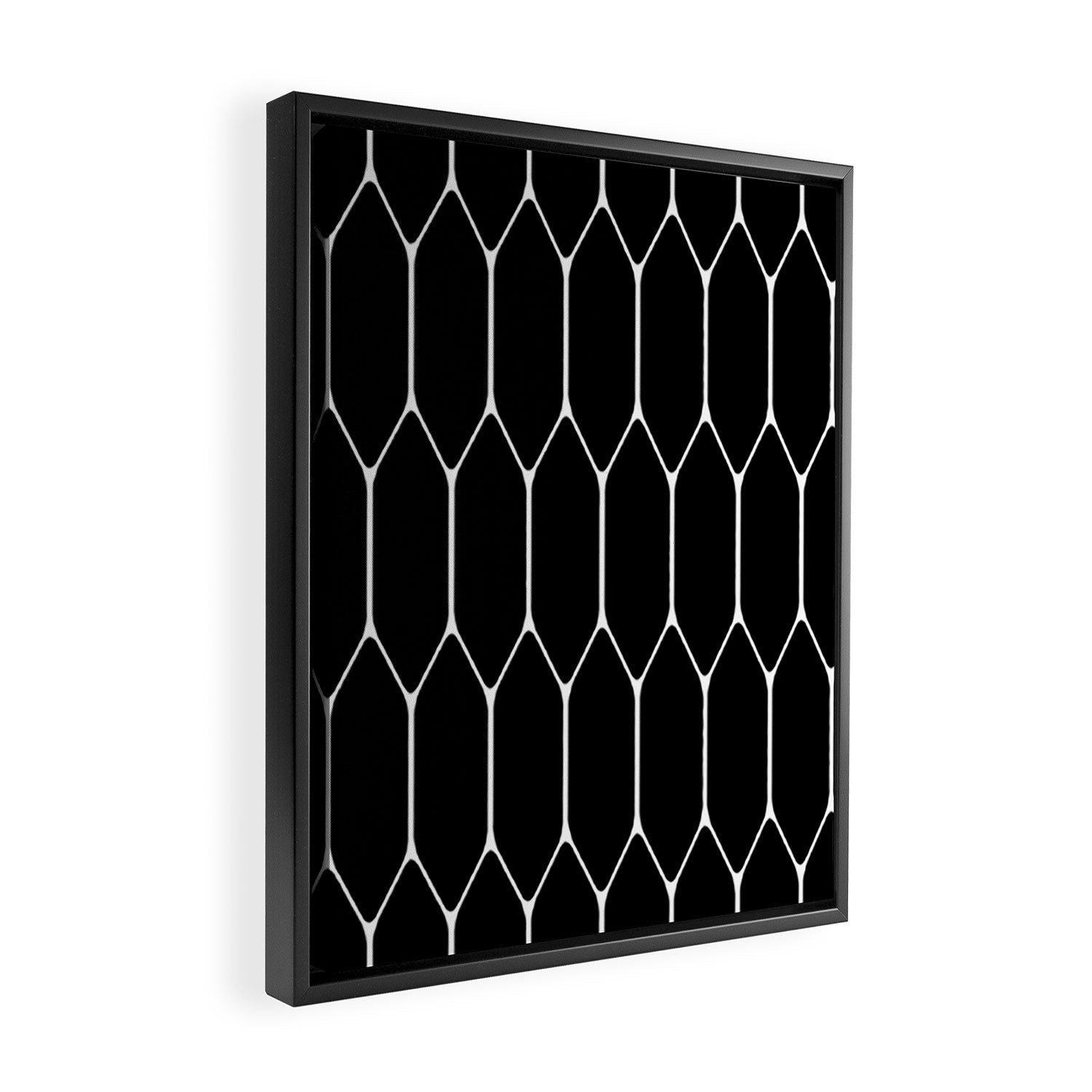 Long Honeycomb - Minimalist Geometric Pattern in Black and White Framed Canvas Print Gallery Image 2