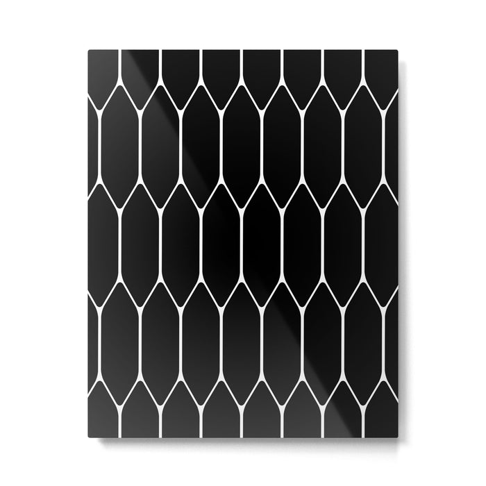 Long Honeycomb - Minimalist Geometric Pattern in Black and White Metal Print Gallery Image 1