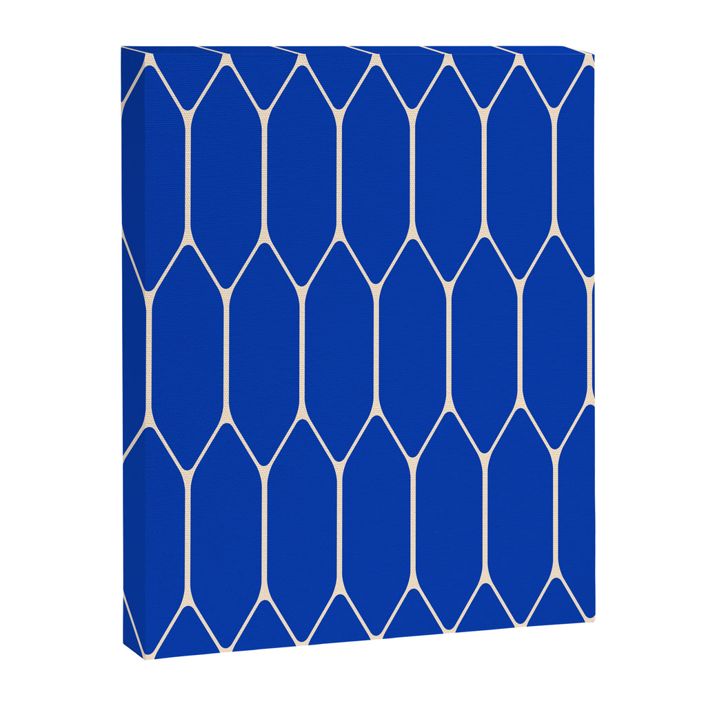 Long Honeycomb Minimalist Geometric Pattern in Bright Blue and Cream  Canvas Print Gallery Image 8