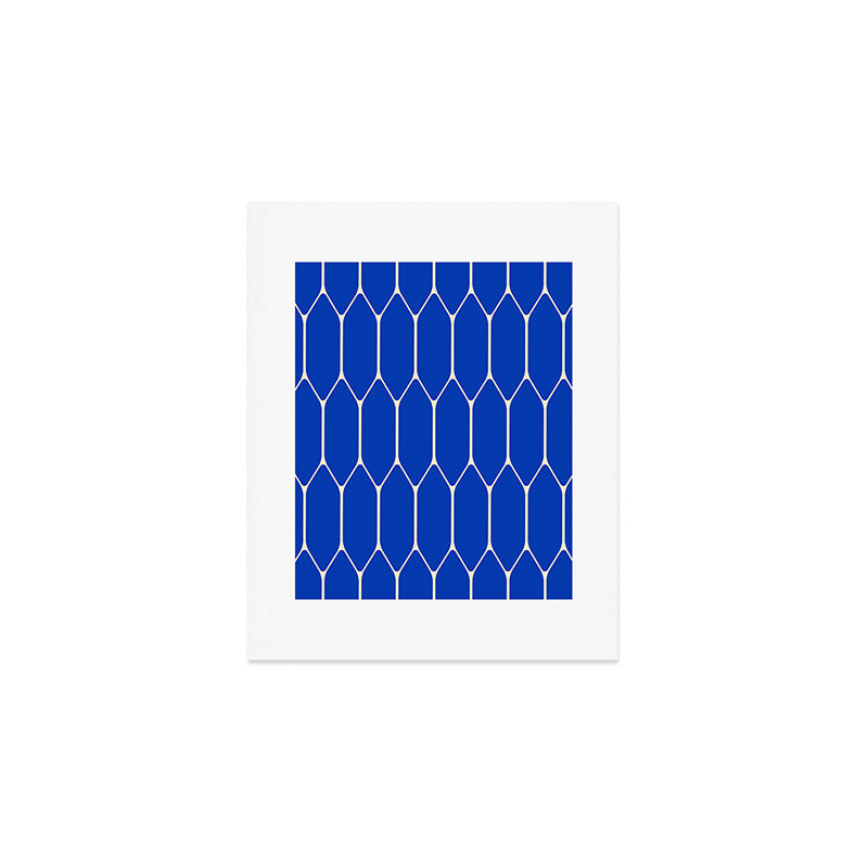 Long Honeycomb Minimalist Geometric Pattern in Bright Blue and Cream  Art Print Gallery Image 1