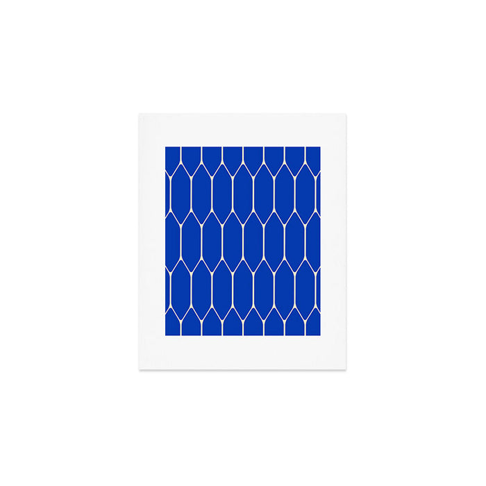 Long Honeycomb Minimalist Geometric Pattern in Bright Blue and Cream  Art Print Gallery Image 1