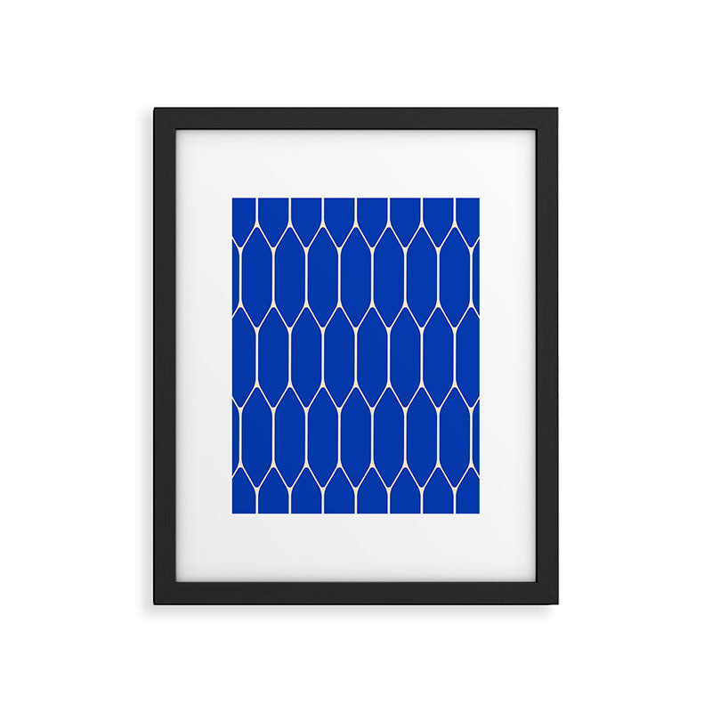 Long Honeycomb Minimalist Geometric Pattern in Bright Blue and Cream  Framed Art Print Gallery Image 6