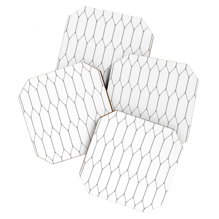 Long Honeycomb Minimalist Geometric Pattern in Gray and White Coaster Gallery Image 1
