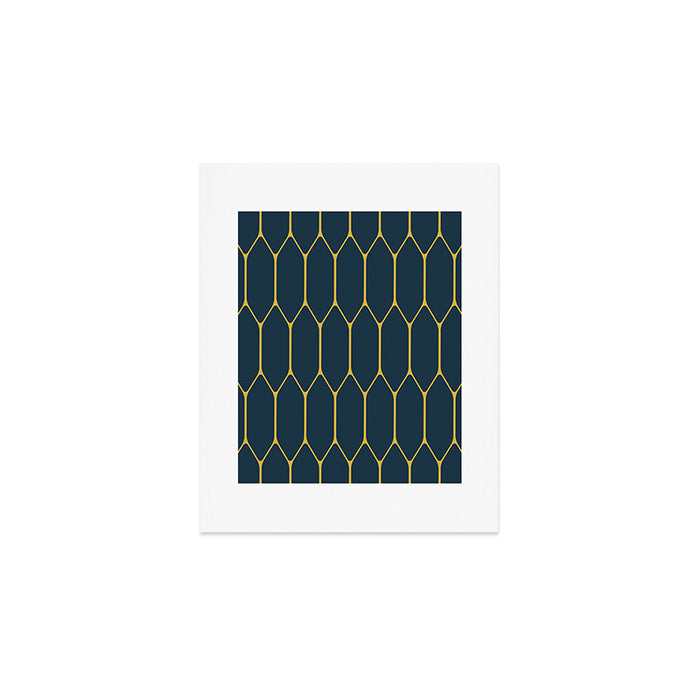 Long Honeycomb Minimalist Geometric Pattern in Light Mustard and Navy Blue Art Print Gallery Image 1