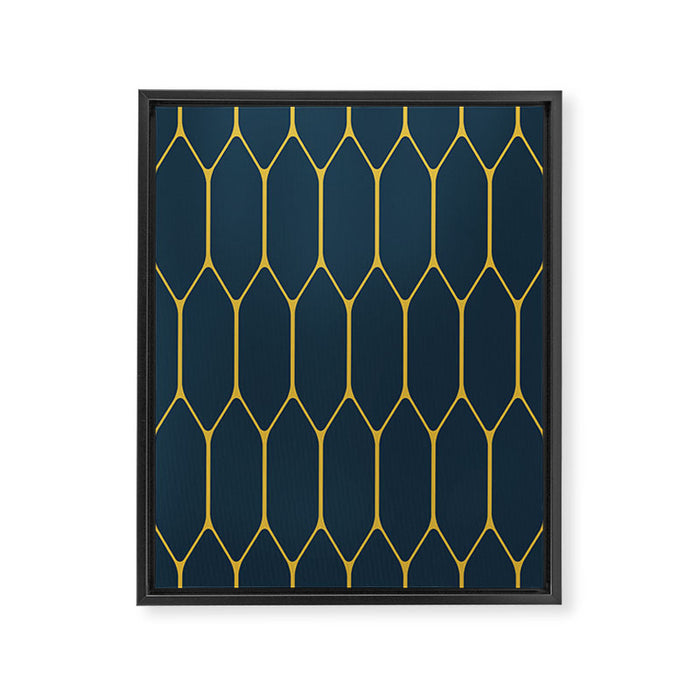 Long Honeycomb Minimalist Geometric Pattern in Light Mustard and Navy Blue Framed Canvas Print Gallery Image 1