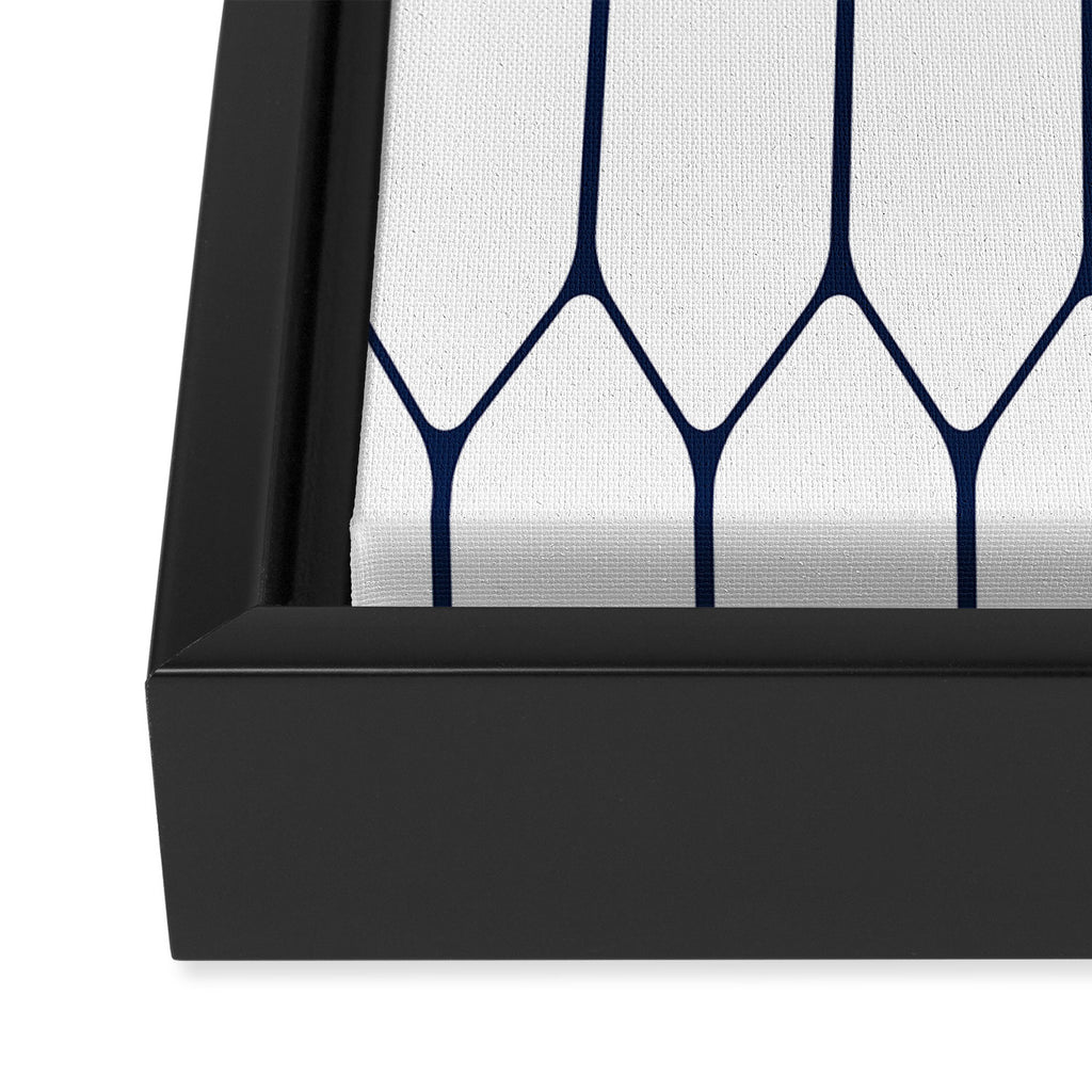 Long Honeycomb Minimalist Geometric Pattern in Nautical Navy Blue and White Framed Canvas Print Gallery Image 3