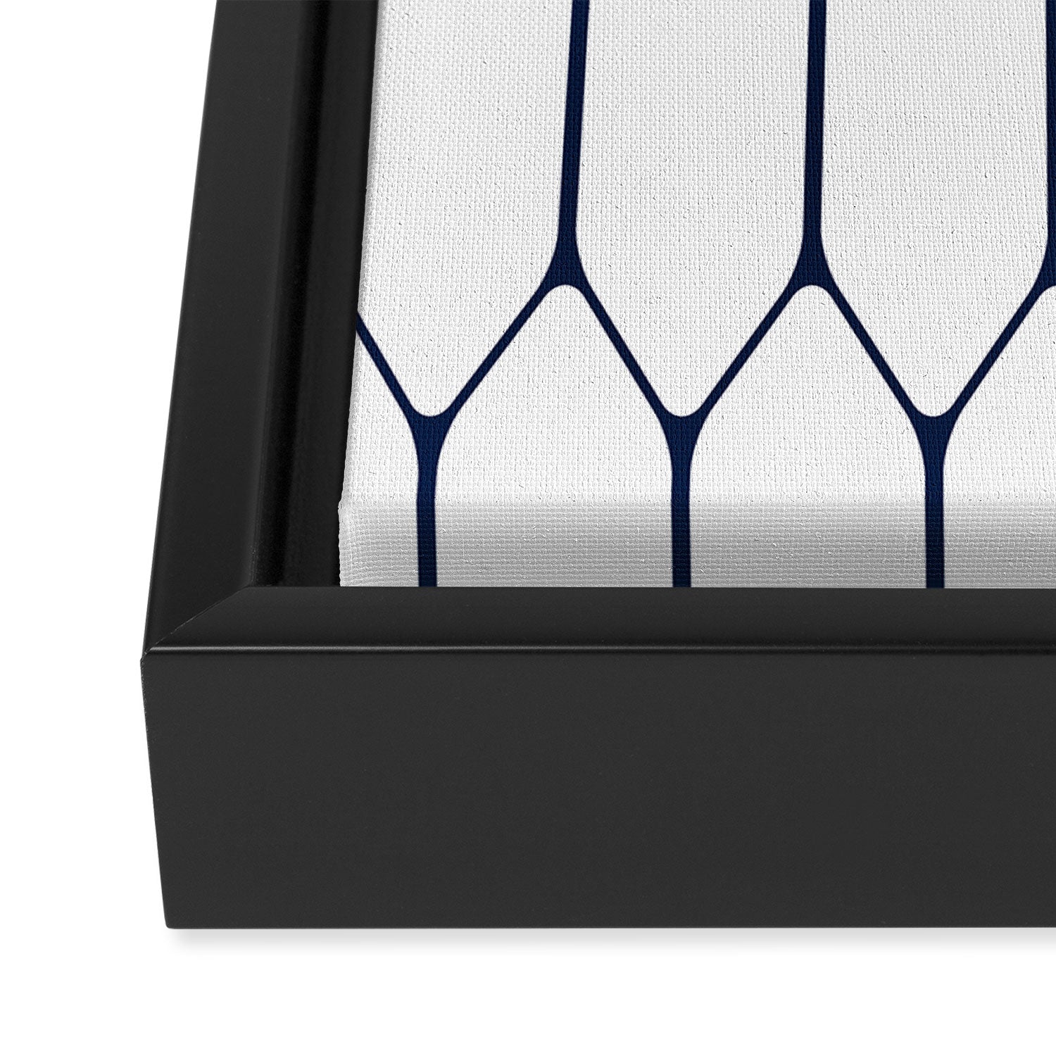 Long Honeycomb Minimalist Geometric Pattern in Nautical Navy Blue and White Framed Canvas Print Gallery Image 3