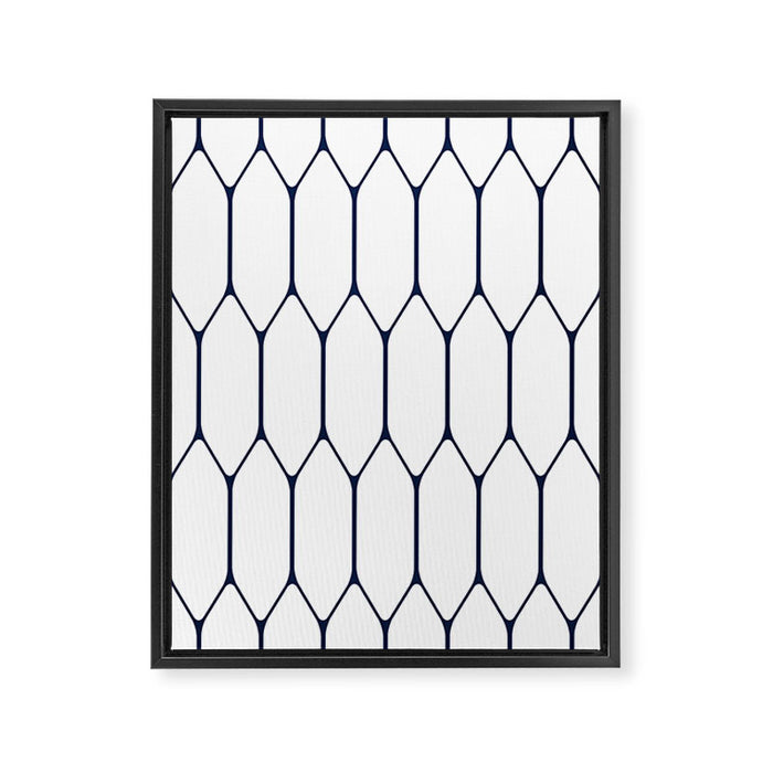 Long Honeycomb Minimalist Geometric Pattern in Nautical Navy Blue and White Framed Canvas Print Gallery Image 1