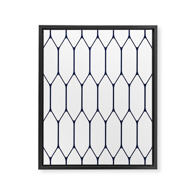 Long Honeycomb Minimalist Geometric Pattern in Nautical Navy Blue and White Framed Canvas Print Gallery Image 8