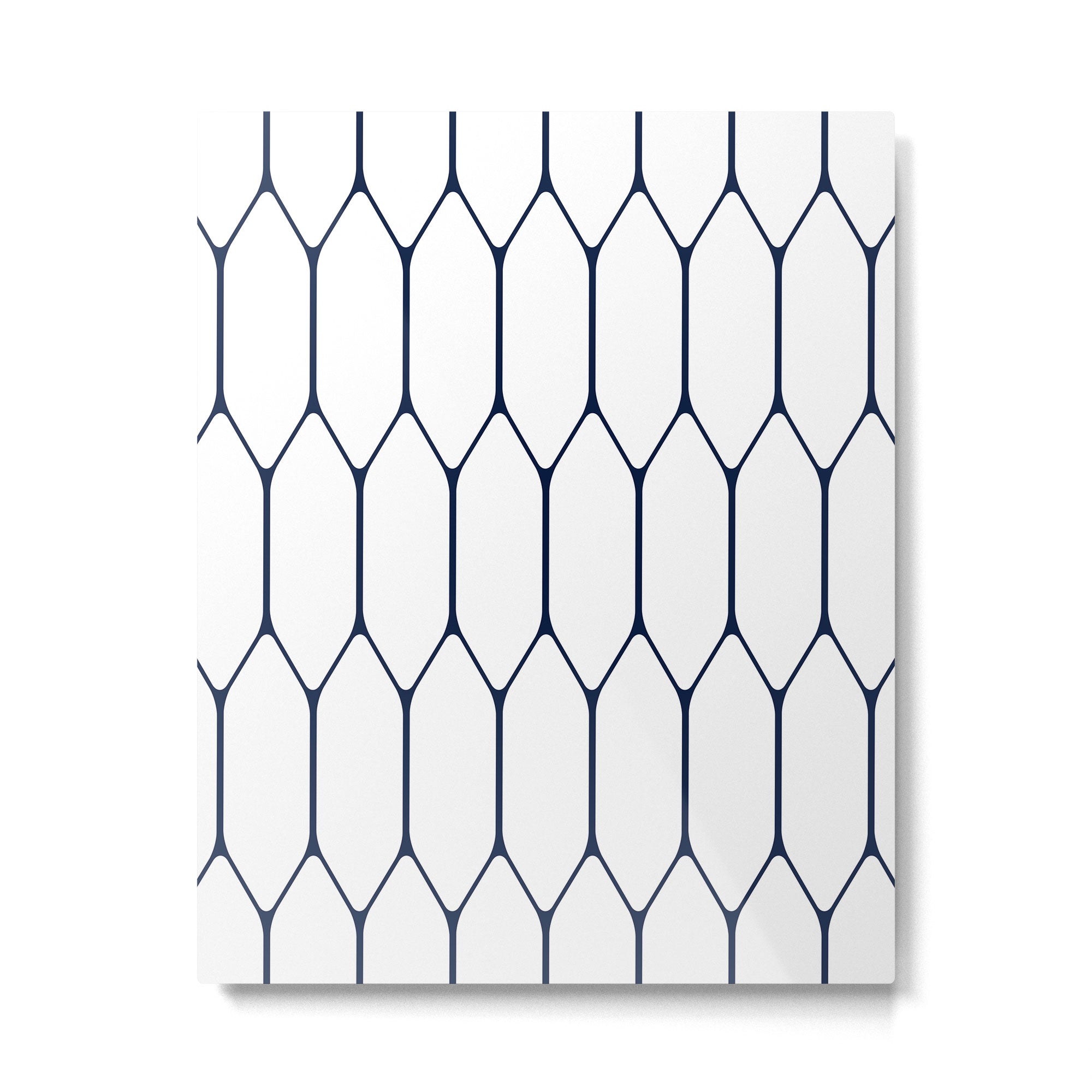Long Honeycomb Minimalist Geometric Pattern in Nautical Navy Blue and White Metal Print Gallery Image 6