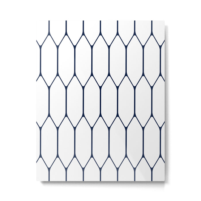Long Honeycomb Minimalist Geometric Pattern in Nautical Navy Blue and White Metal Print Gallery Image 1