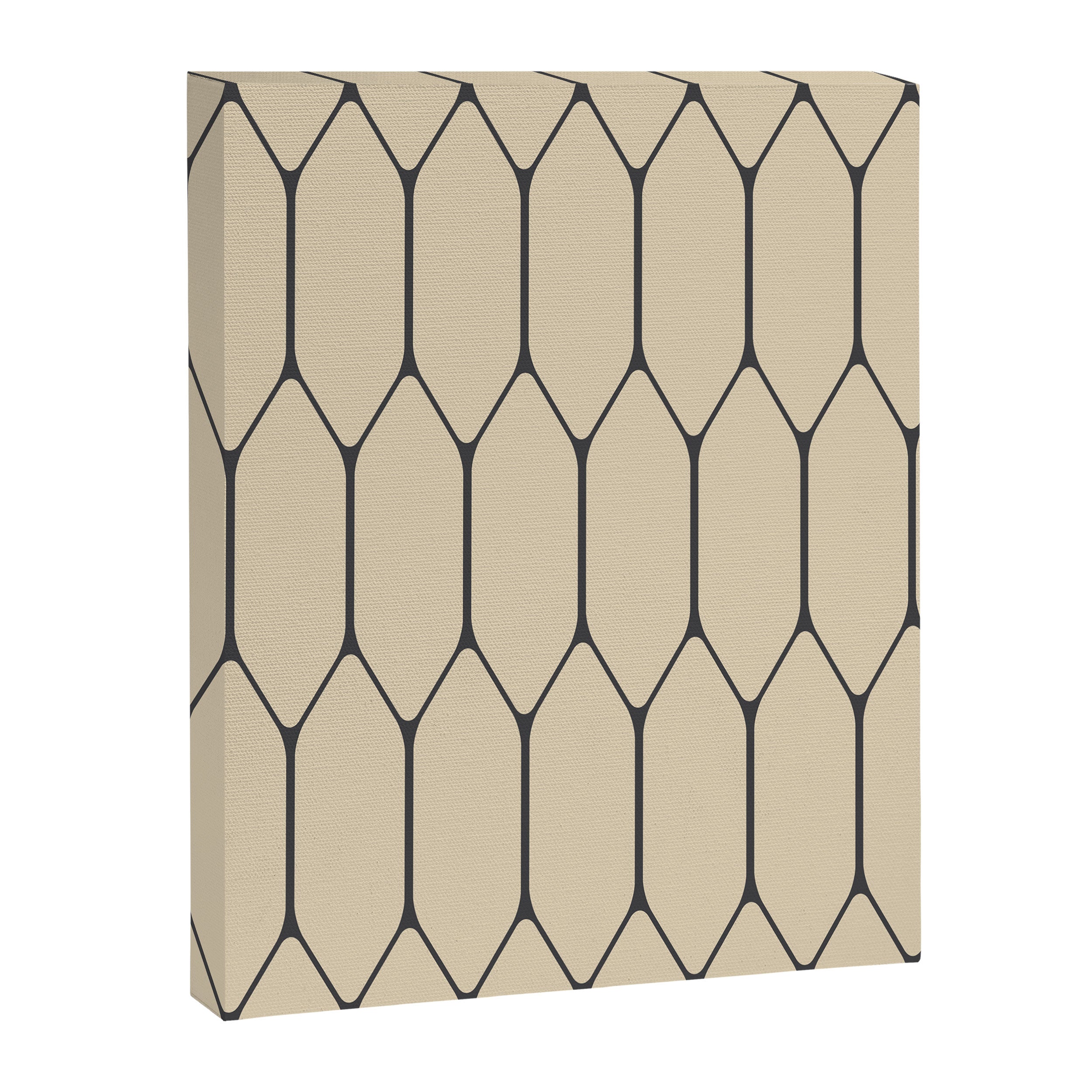 Long Honeycomb Minimalist Geometric Pattern in Retro Charcoal Gray and Beige Canvas Print Gallery Image 8