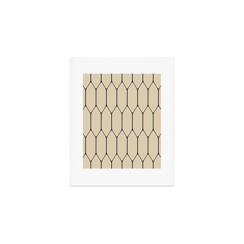 Long Honeycomb Minimalist Geometric Pattern in Retro Charcoal Gray and Beige Art Print Gallery Image 1