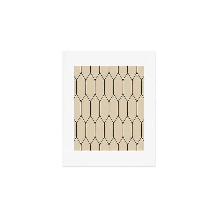 Long Honeycomb Minimalist Geometric Pattern in Retro Charcoal Gray and Beige Art Print Gallery Image 1