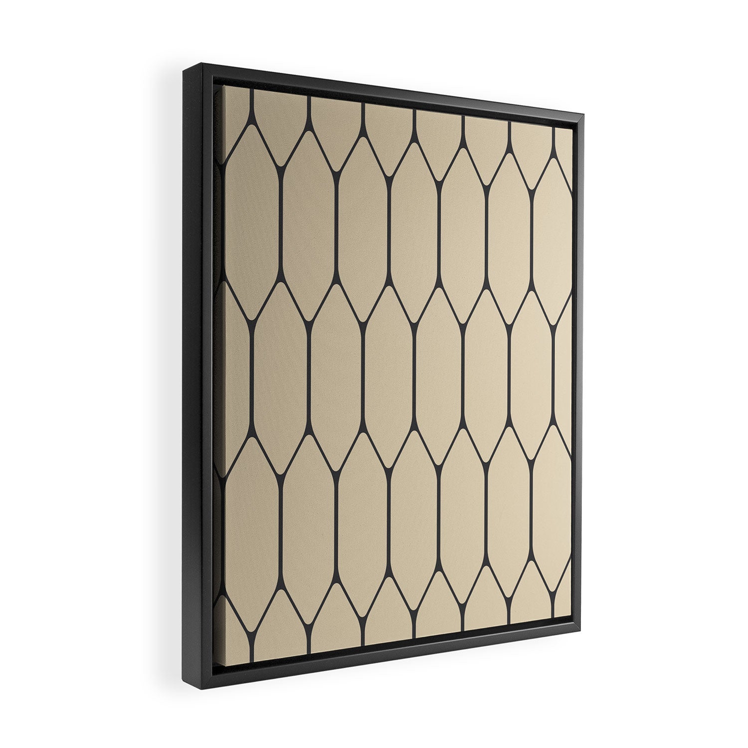 Long Honeycomb Minimalist Geometric Pattern in Retro Charcoal Gray and Beige Framed Canvas Print Gallery Image 2