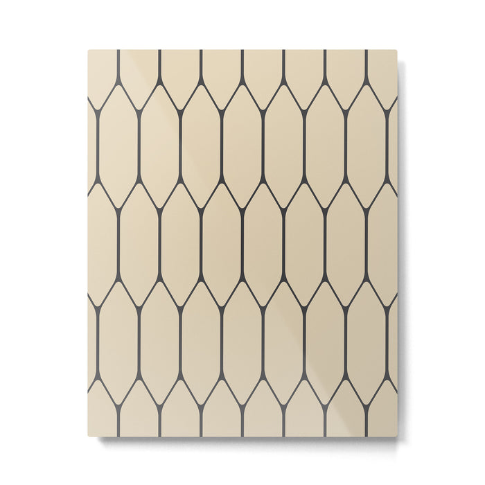 Long Honeycomb Minimalist Geometric Pattern in Retro Charcoal Gray and Beige Metal Print Gallery Image 1
