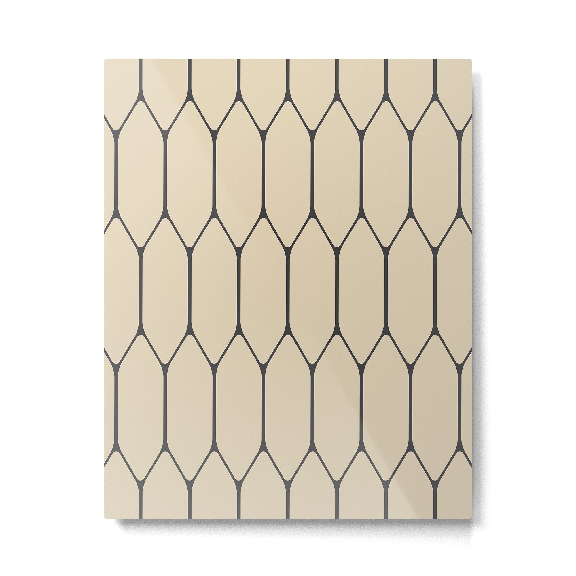 Long Honeycomb Minimalist Geometric Pattern in Retro Charcoal Gray and Beige Metal Print Gallery Image 6