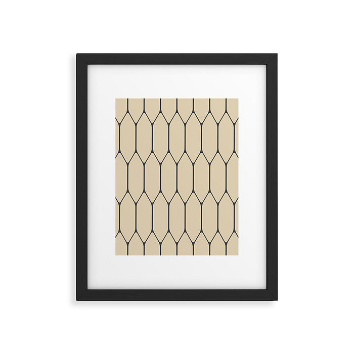 Long Honeycomb Minimalist Geometric Pattern in Retro Charcoal Gray and Beige Framed Art Print Gallery Image 1