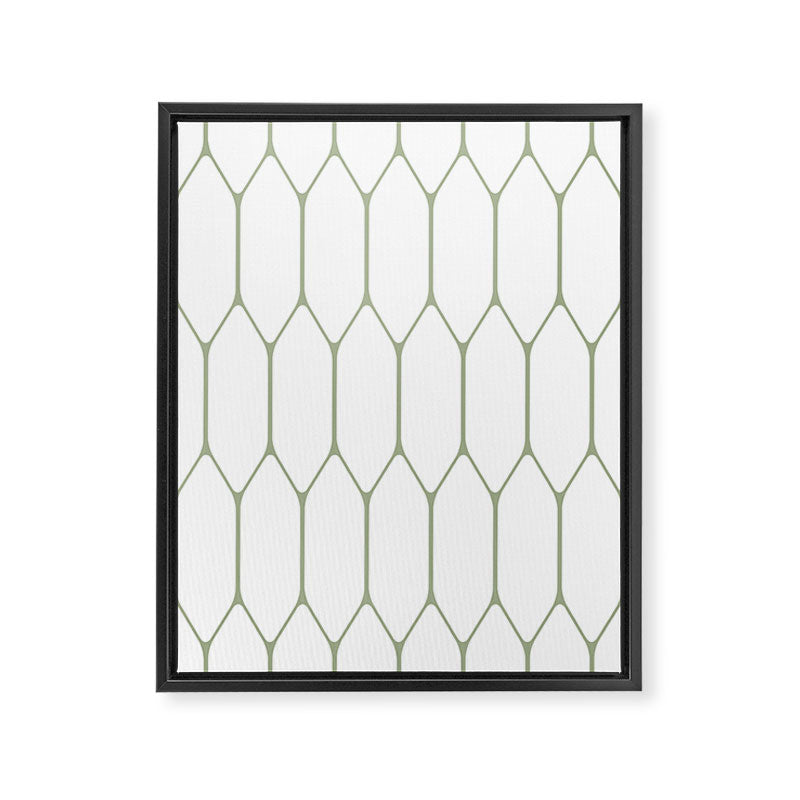 Long Honeycomb Minimalist Geometric Pattern in Sage Green and White Framed Canvas Print Gallery Image 8