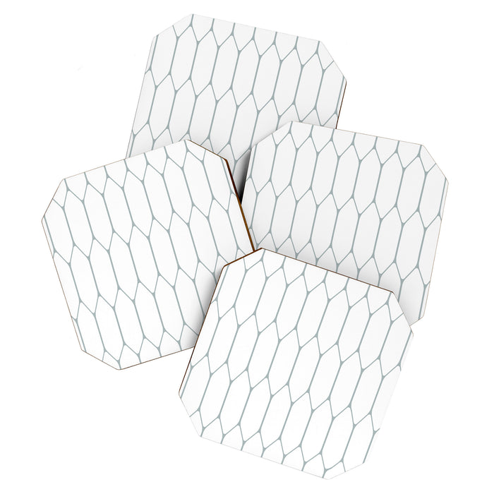 Long Honeycomb Minimalist Geometric Pattern in White and Light Blue-Gray Coaster Gallery Image 1