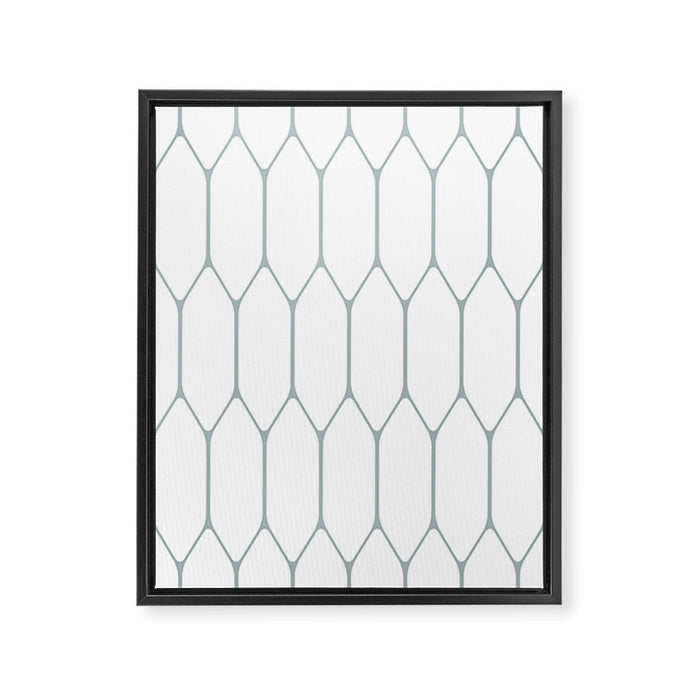 Long Honeycomb Minimalist Geometric Pattern in White and Light Blue-Gray Framed Canvas Print Gallery Image 1