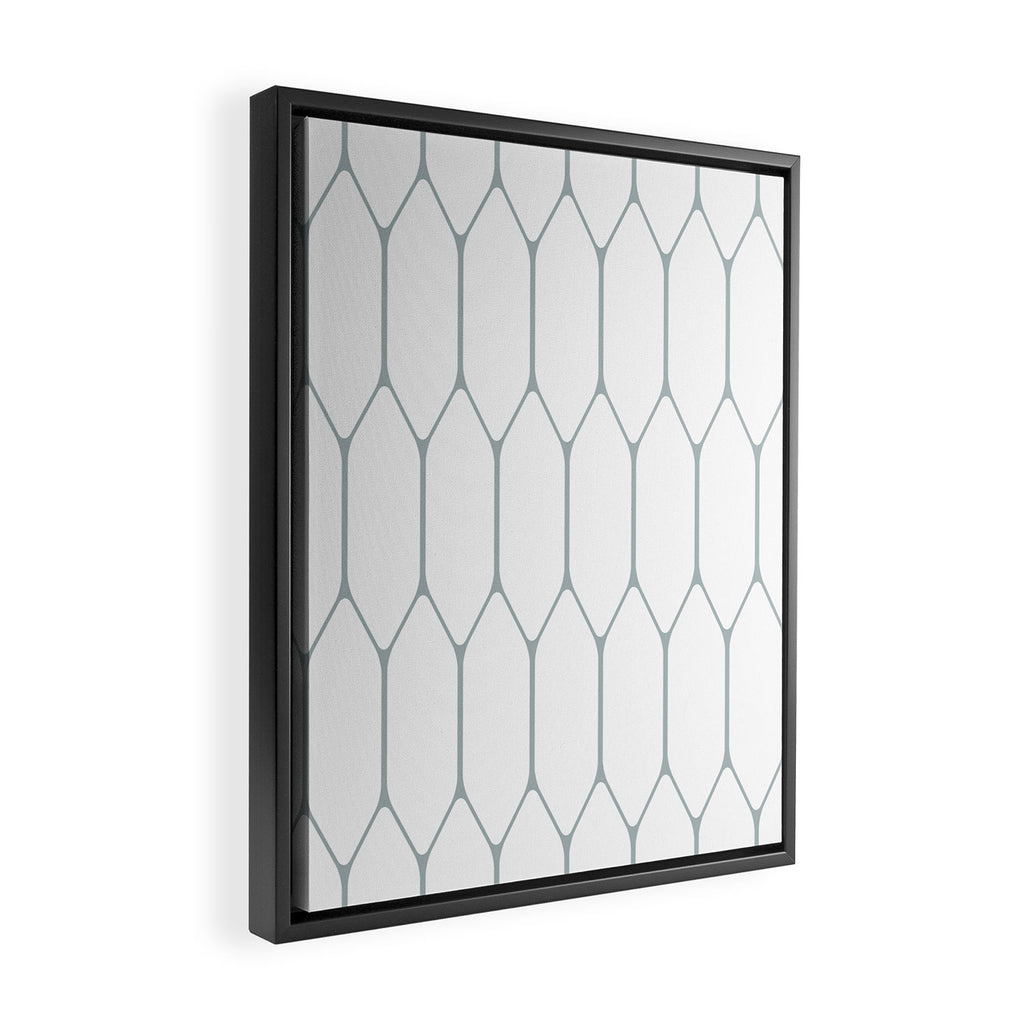 Long Honeycomb Minimalist Geometric Pattern in White and Light Blue-Gray Framed Canvas Print Gallery Image 2