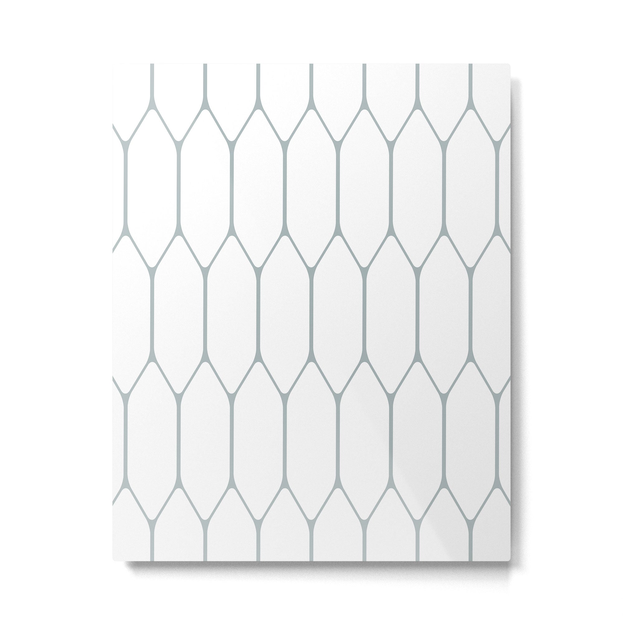 Long Honeycomb Minimalist Geometric Pattern in White and Light Blue-Gray Metal Print Gallery Image 6