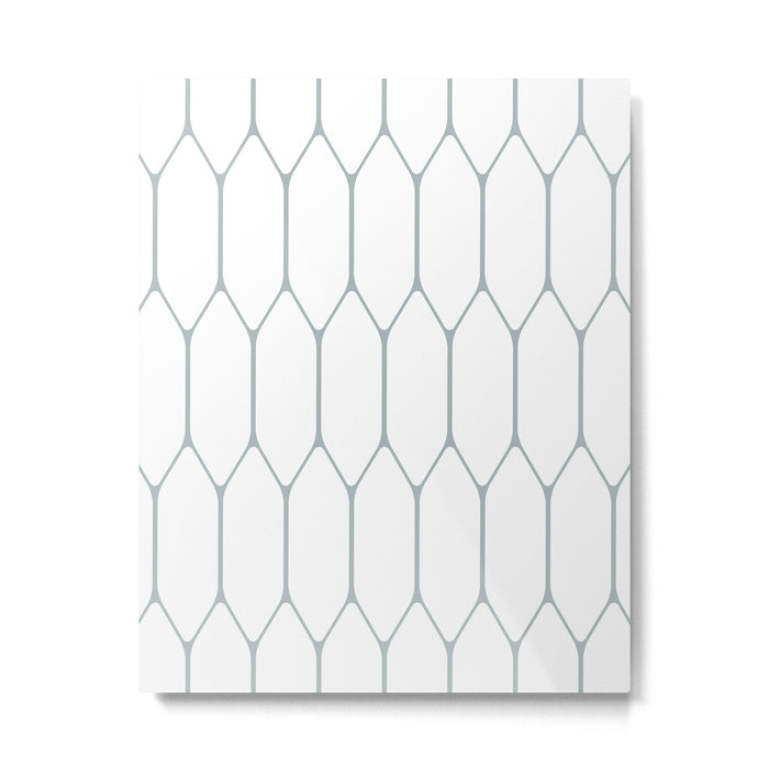 Long Honeycomb Minimalist Geometric Pattern in White and Light Blue-Gray Metal Print Gallery Image 1