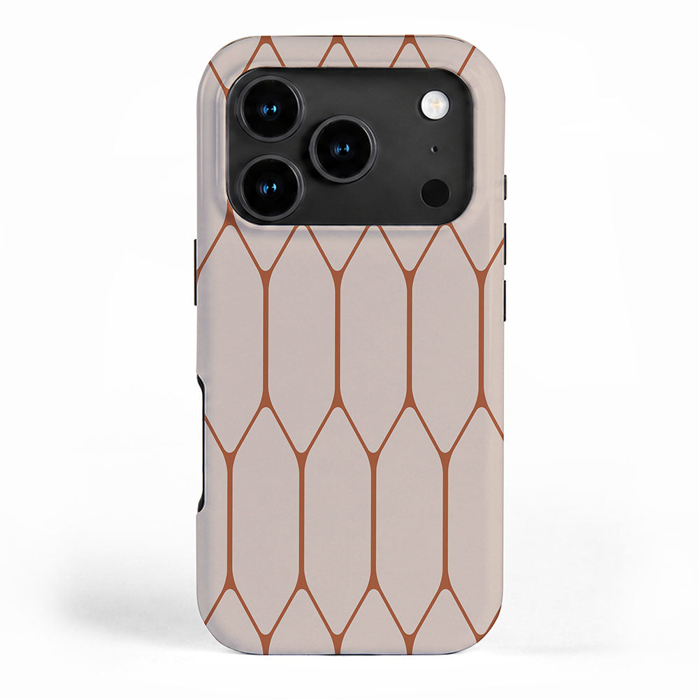 Long Honeycomb Minimalist Geometric Pattern in Putty and Rust Clay Terracotta iPhone Case Gallery Image 1