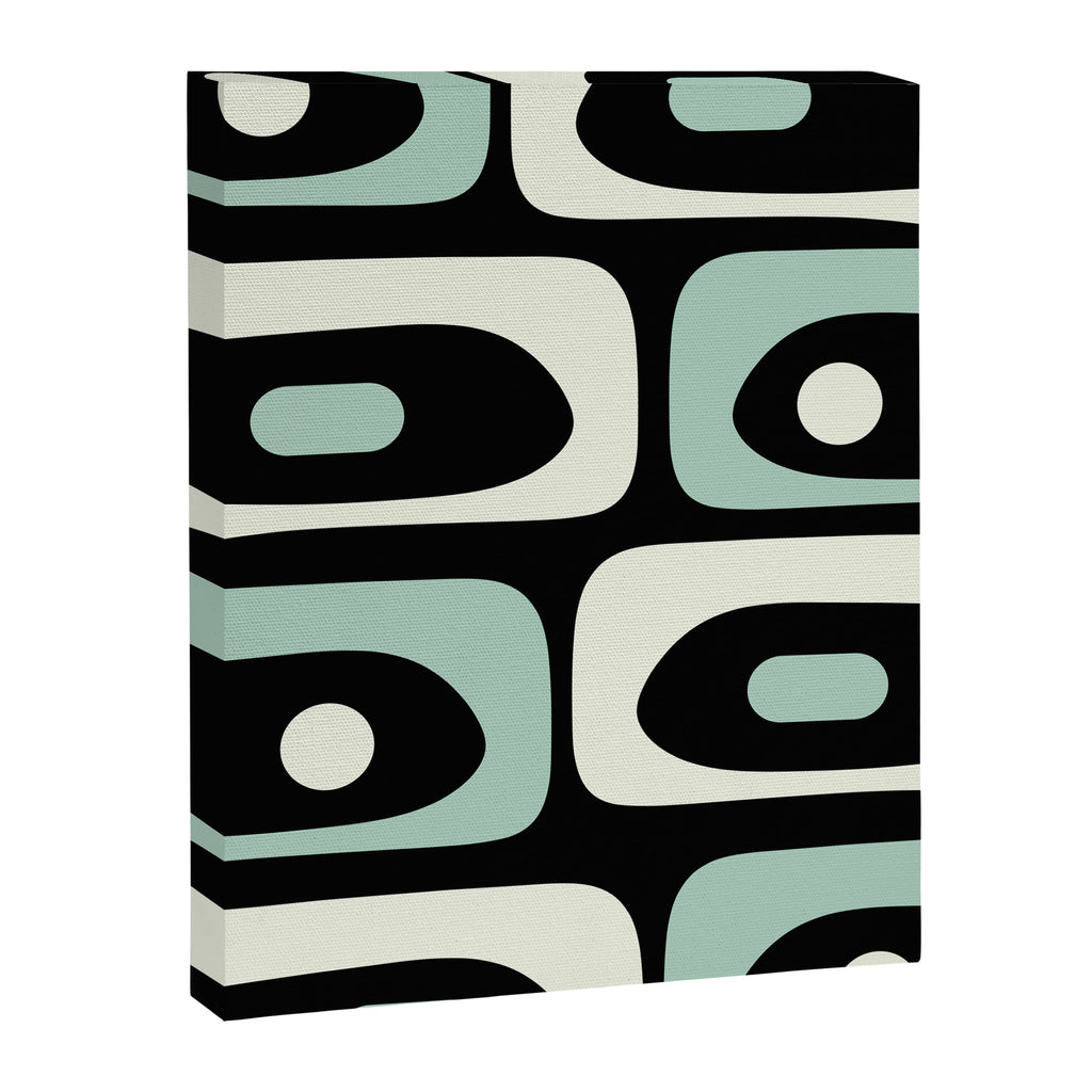 Long Piquet Mid Century Modern Minimalist Pattern Mint Black Canvas Print Gallery Image 6