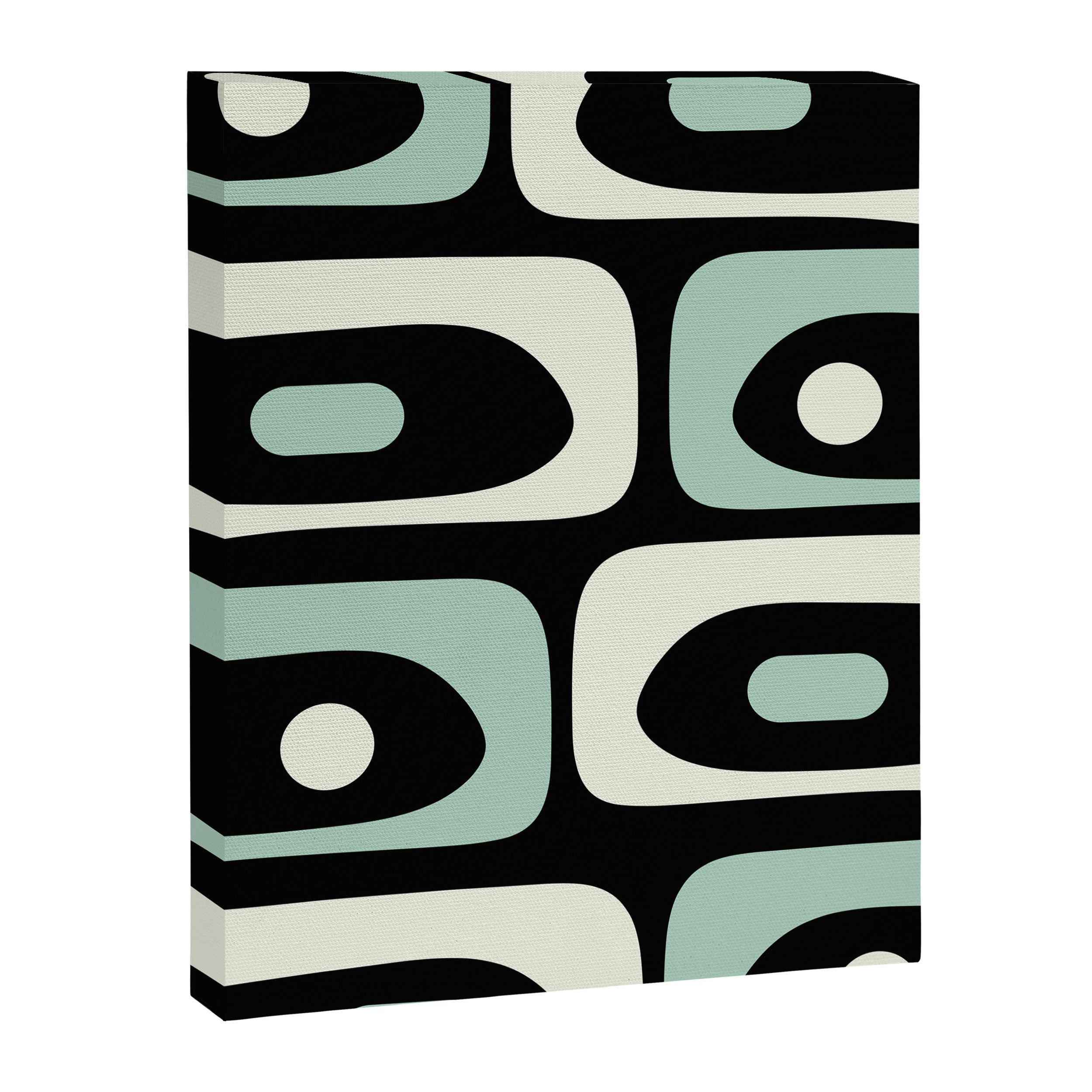 Long Piquet Mid Century Modern Minimalist Pattern Mint Black Canvas Print Gallery Image 6